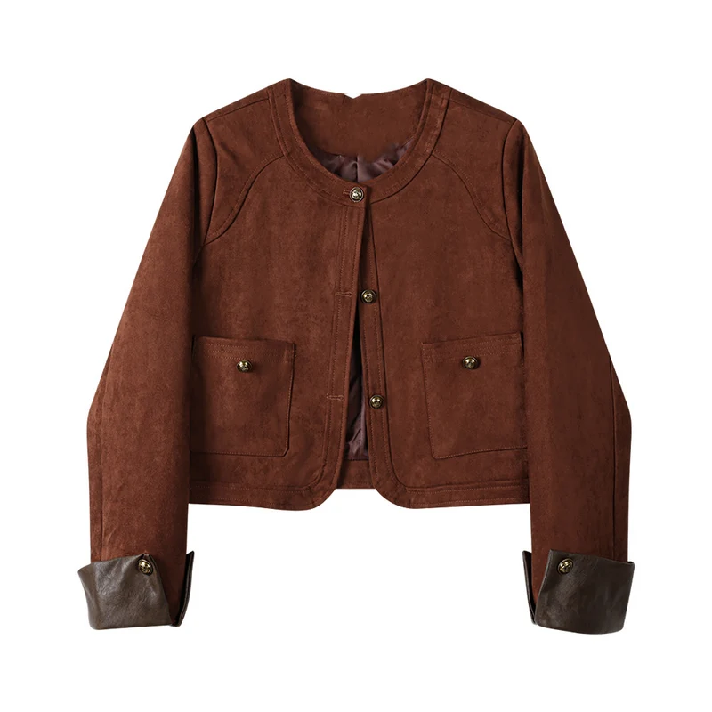 Damen Modische Wildlederjacke mit Taschen Nord Taschen