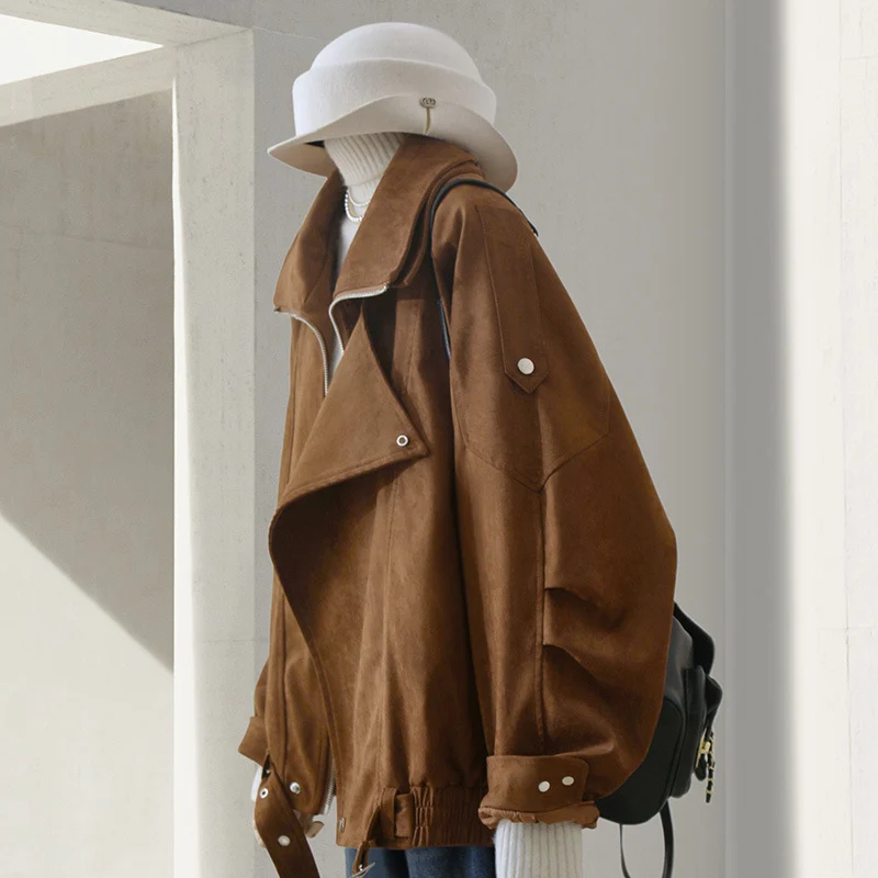Damen Modische Wildlederjacke mit asymmetrischem Schnitt Nord Taschen