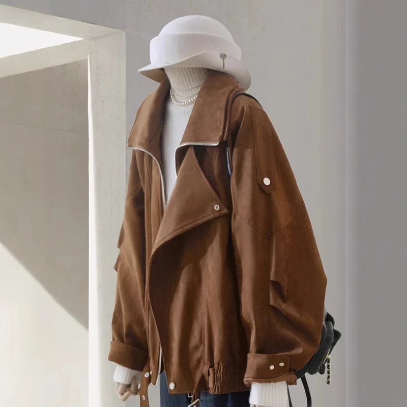 Damen Modische Wildlederjacke mit asymmetrischem Schnitt Nord Taschen