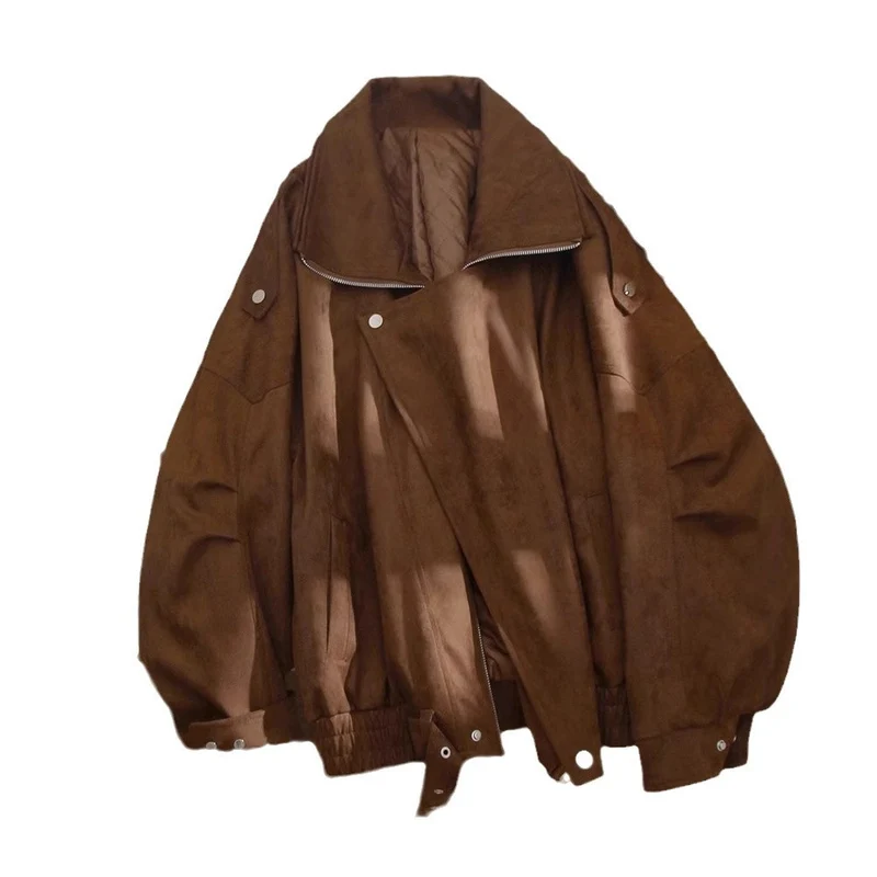 Damen Modische Wildlederjacke mit asymmetrischem Schnitt Nord Taschen