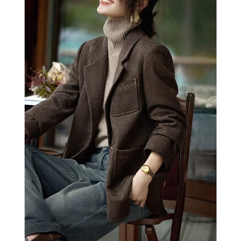 Damen Modern geschnittener Blazer mit strukturiertem Stoff Nord Taschen