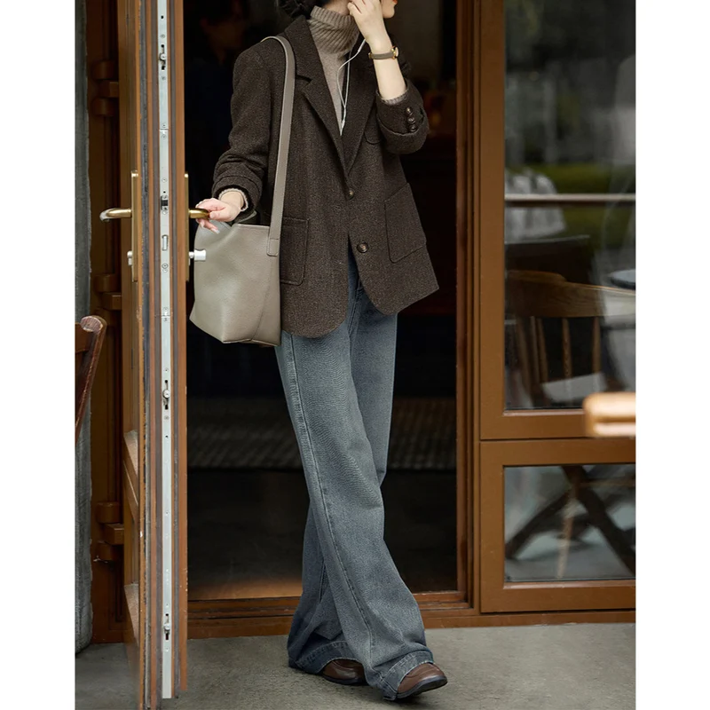 Damen Modern geschnittener Blazer mit strukturiertem Stoff Nord Taschen