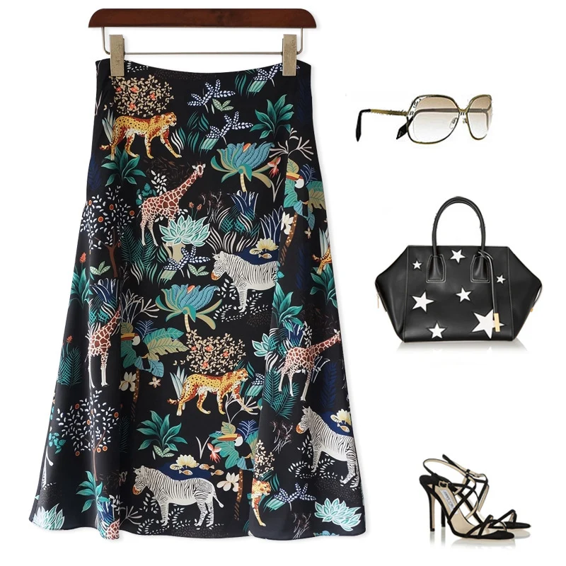 Damen Midi-Rock mit floralem Tierdruck Nord Taschen