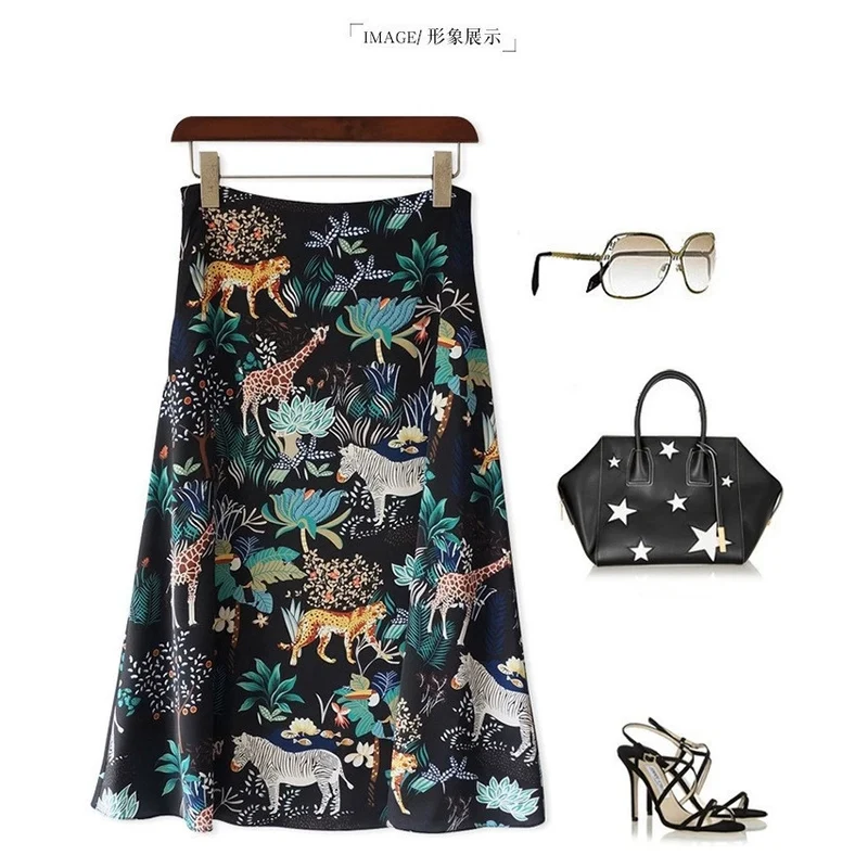 Damen Midi-Rock mit floralem Tierdruck Nord Taschen