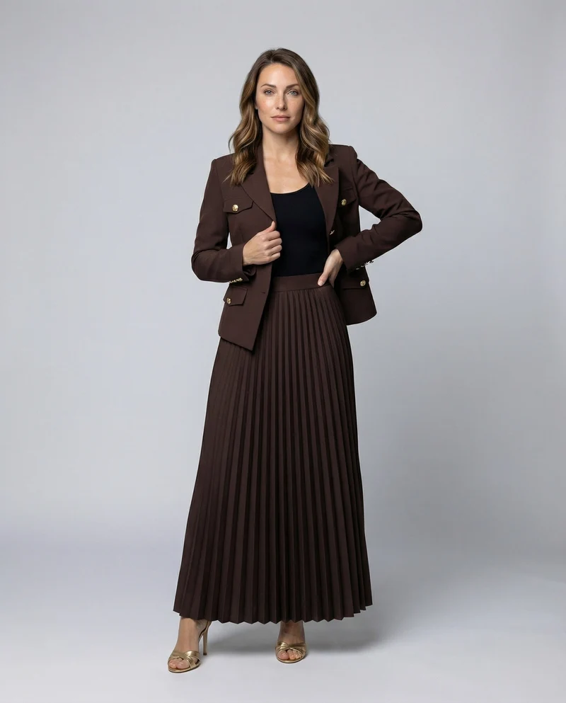 Damen Klassische Taillierter Blazer Plissee Blazer-Set