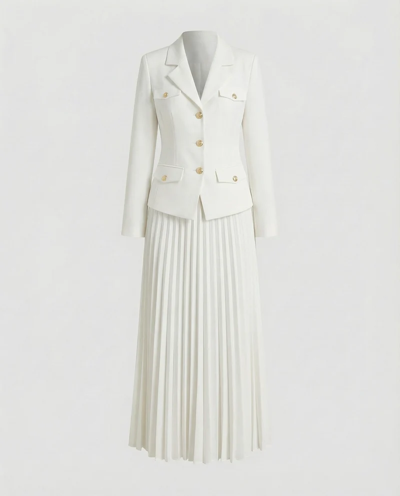 Damen Klassische Taillierter Blazer Plissee Blazer-Set