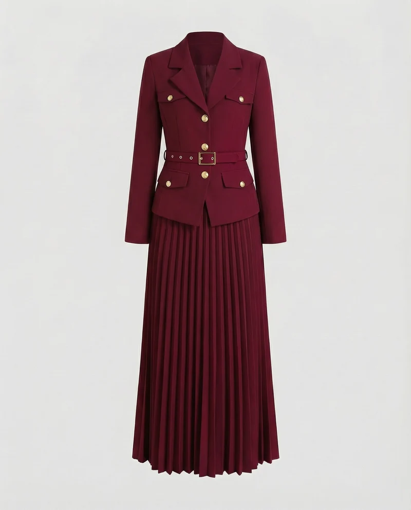 Damen Klassische Taillierter Blazer Plissee Blazer-Set