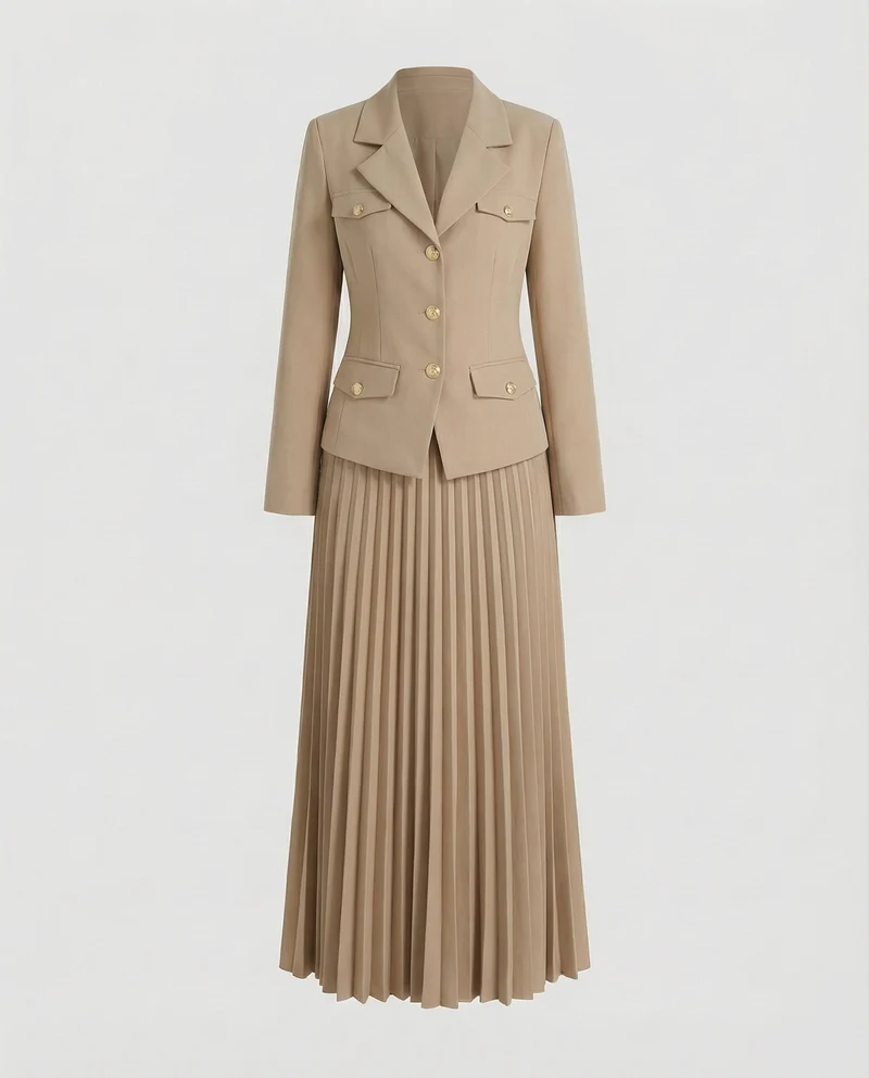 Damen Klassische Taillierter Blazer Plissee Blazer-Set