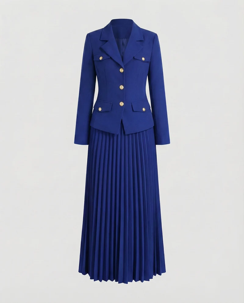 Damen Klassische Taillierter Blazer Plissee Blazer-Set