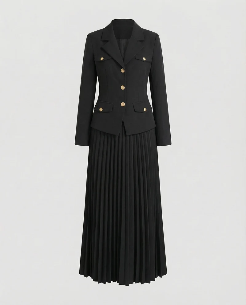 Damen Klassische Taillierter Blazer Plissee Blazer-Set