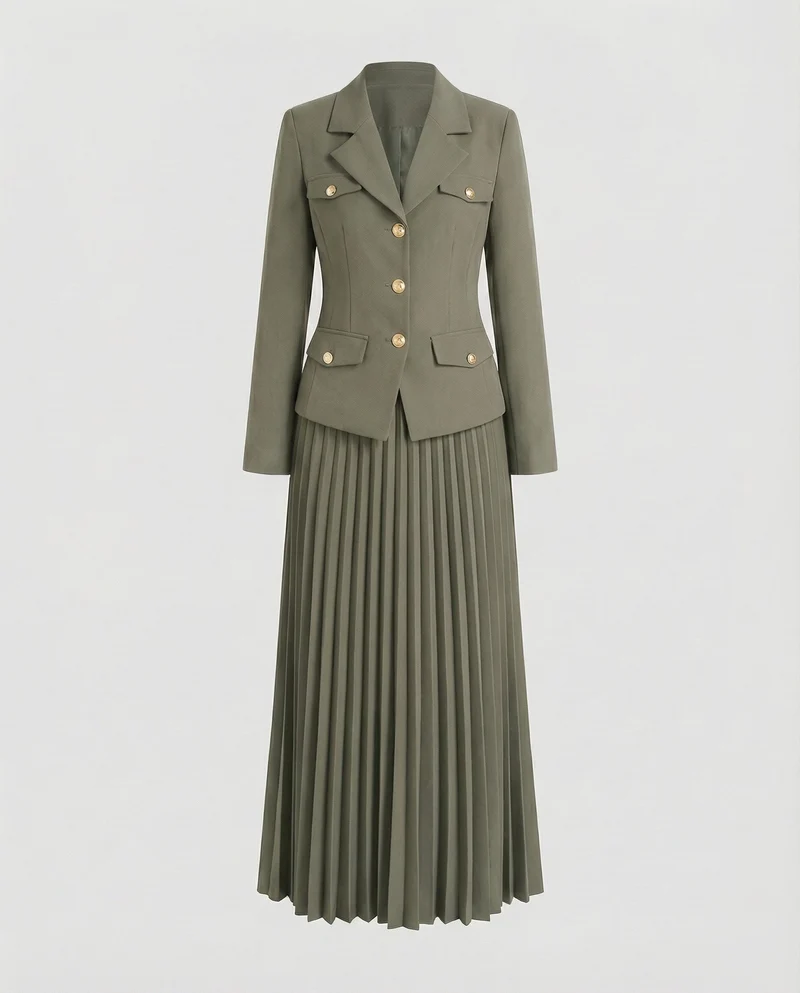 Damen Klassische Taillierter Blazer Plissee Blazer-Set