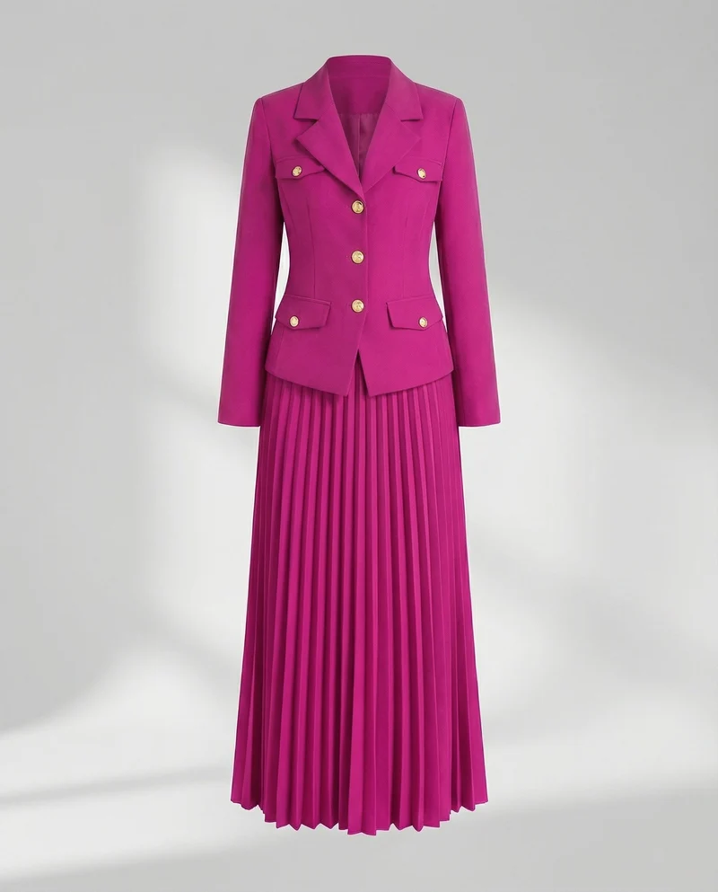 Damen Klassische Taillierter Blazer Plissee Blazer-Set