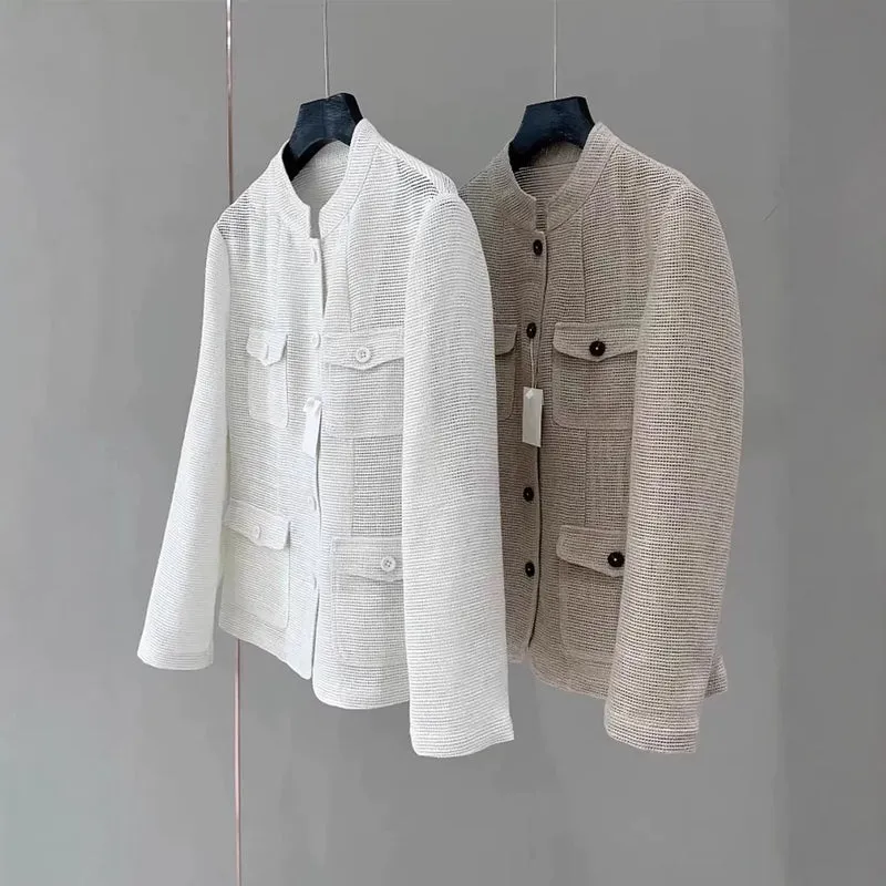 Damen Modische Sommerjacke aus leichtem Gewebe Nord Taschen