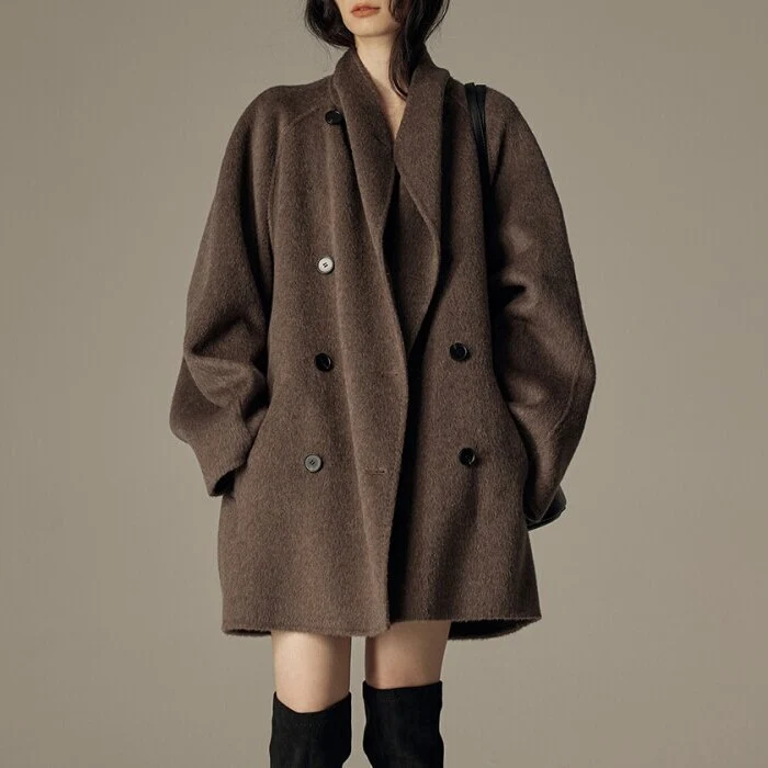 Damen Modische Oversized Wool-Mantel Nord Taschen