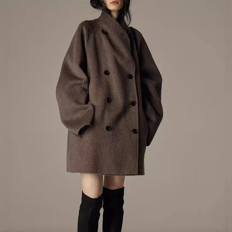 Damen Modische Oversized Wool-Mantel Nord Taschen
