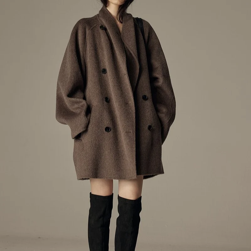 Damen Modische Oversized Wool-Mantel Nord Taschen
