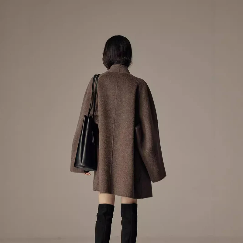 Damen Modische Oversized Wool-Mantel Nord Taschen