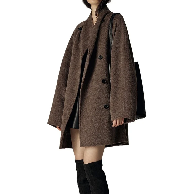 Damen Modische Oversized Wool-Mantel Nord Taschen