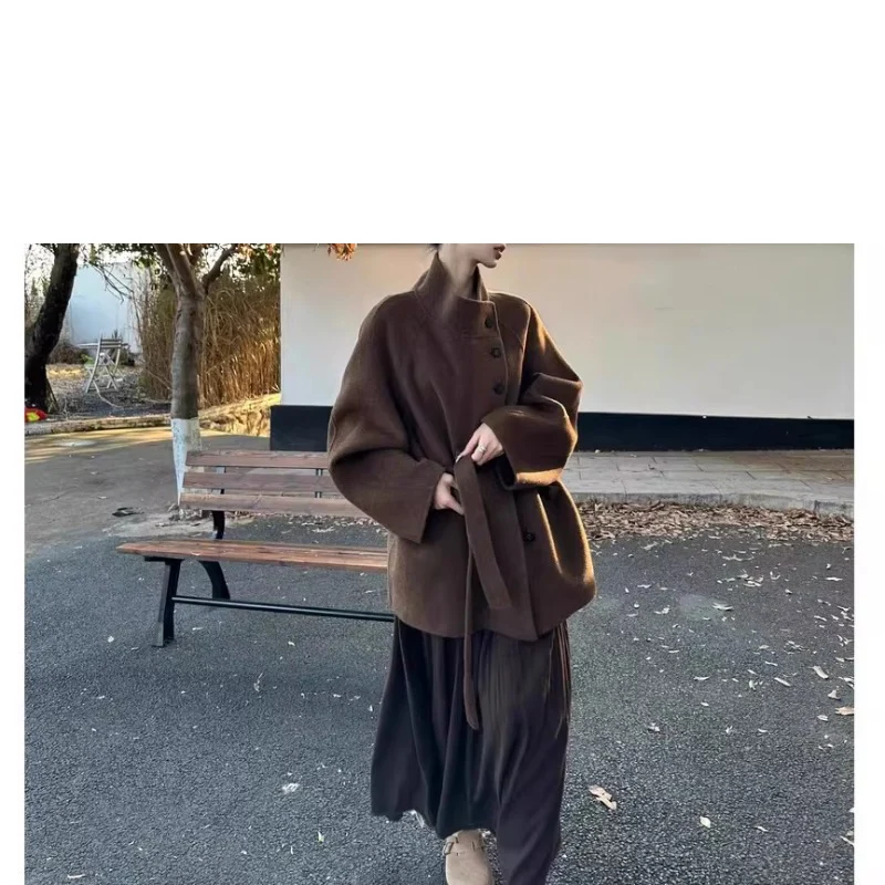 Damen Modische Oversized-Wolljacke Nord Taschen