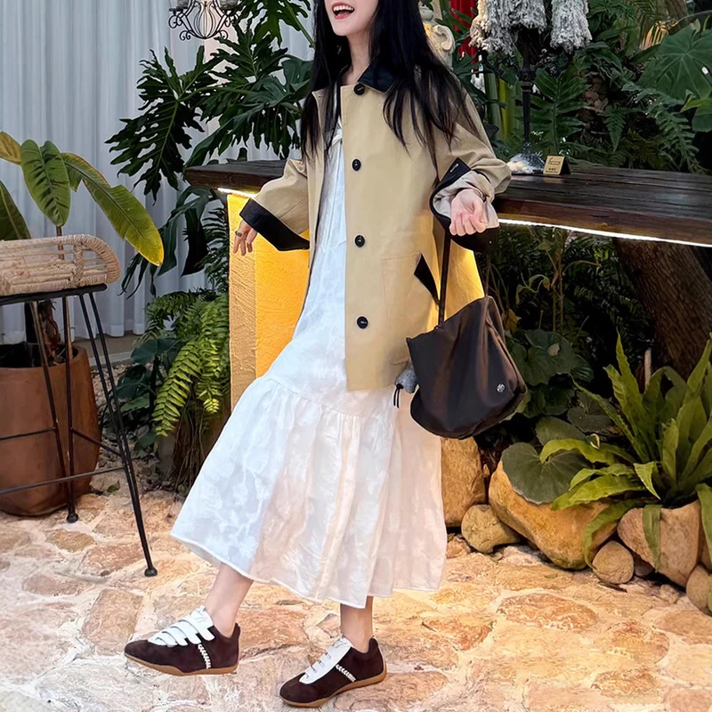 Damen Modische Oversized-Jacke mit Lederdetails Nord Taschen