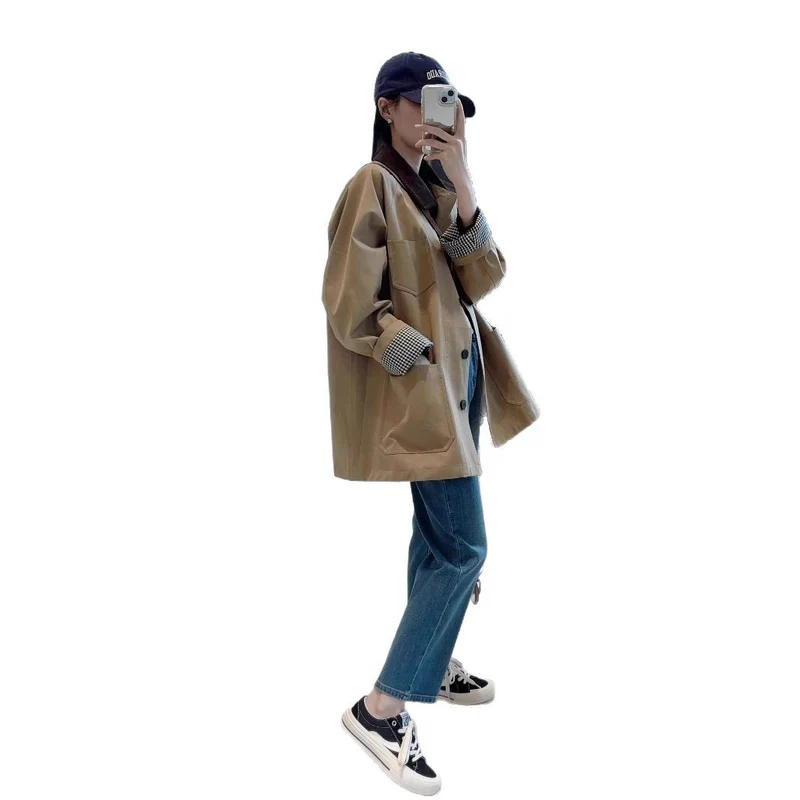 Damen Modische Oversized-Jacke mit kontrastierendem Kragen Nord Taschen