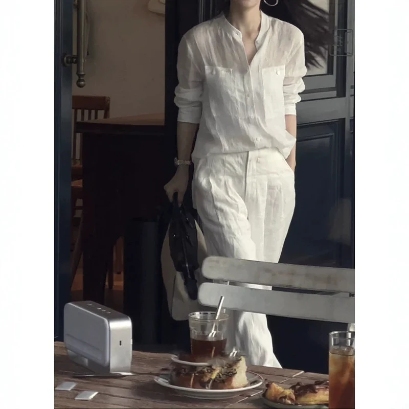 Damen Luftige Weite Leinenhose Nord Taschen