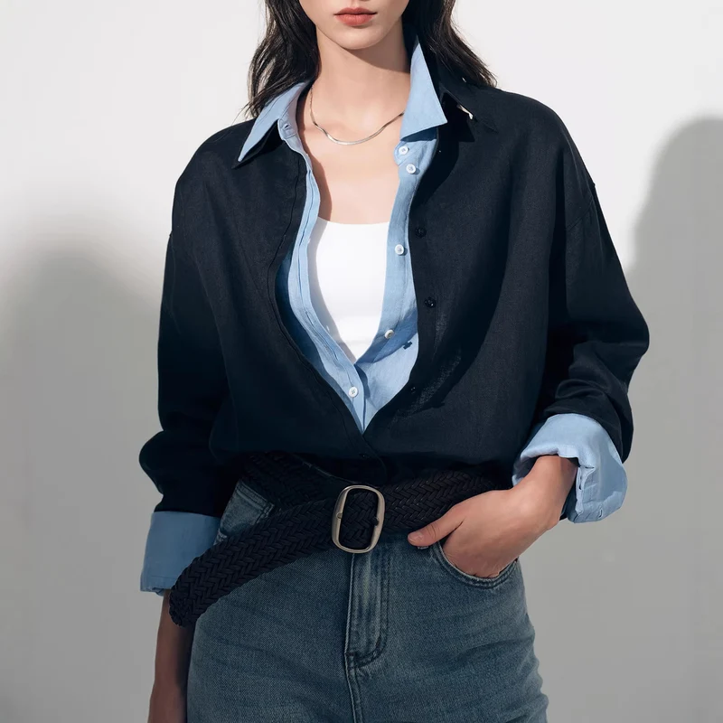 Damen Luftige Leinenbluse Nord Taschen