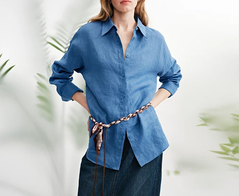 Damen Luftige Leinenbluse Nord Taschen
