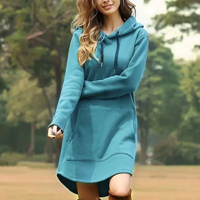 Gemütliches Langes Sweatshirt-Kleid mit Kapuze - Vittorelli