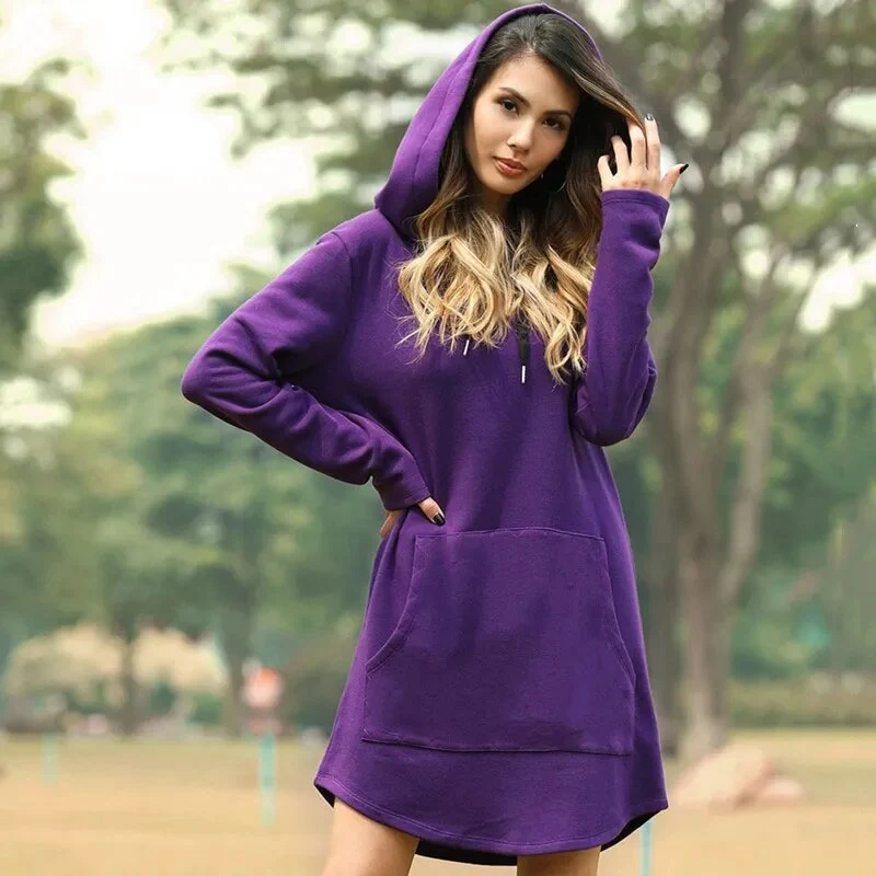 Gemütliches Langes Sweatshirt-Kleid mit Kapuze - Vittorelli
