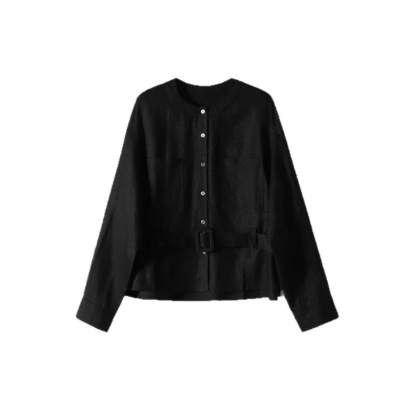 Damen Modische Oversized-Bluse mit Gürtel Nord Taschen