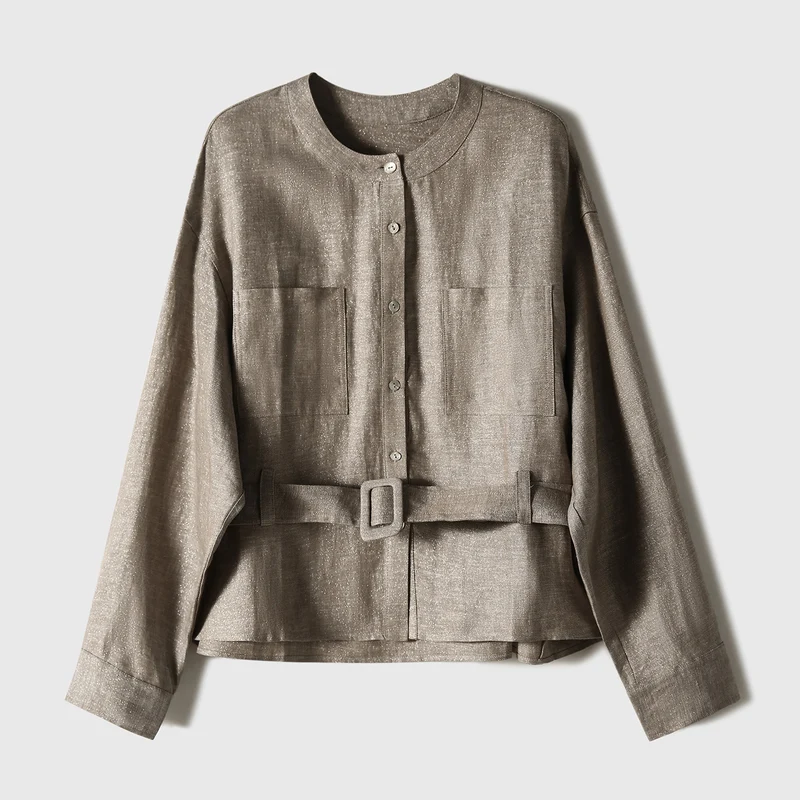 Damen Modische Oversized-Bluse mit Gürtel Nord Taschen