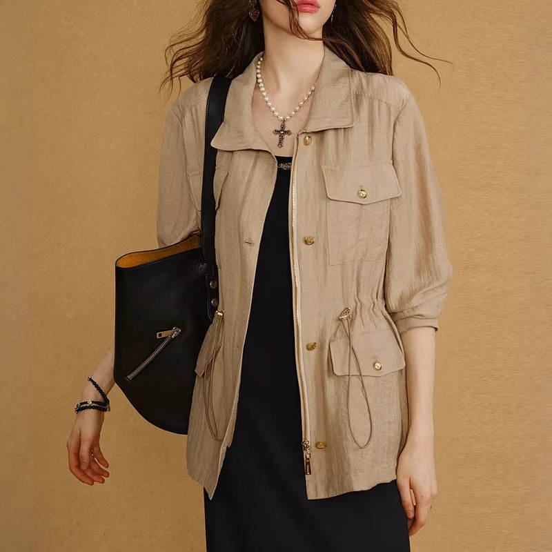 Damen Modische Leinenjacke Nord Taschen