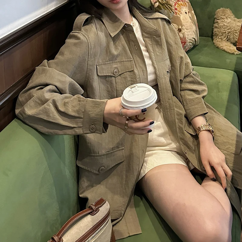 Damen Modische Utility-Jacke mit Taschen Nord Taschen