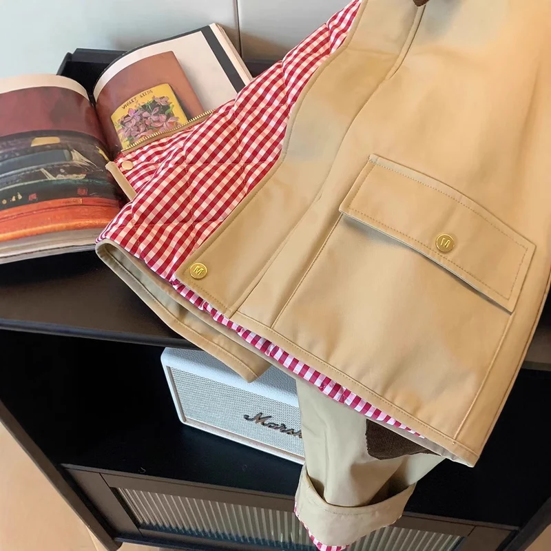 Damen Modische Utility-Jacke mit Samtkragen Nord Taschen