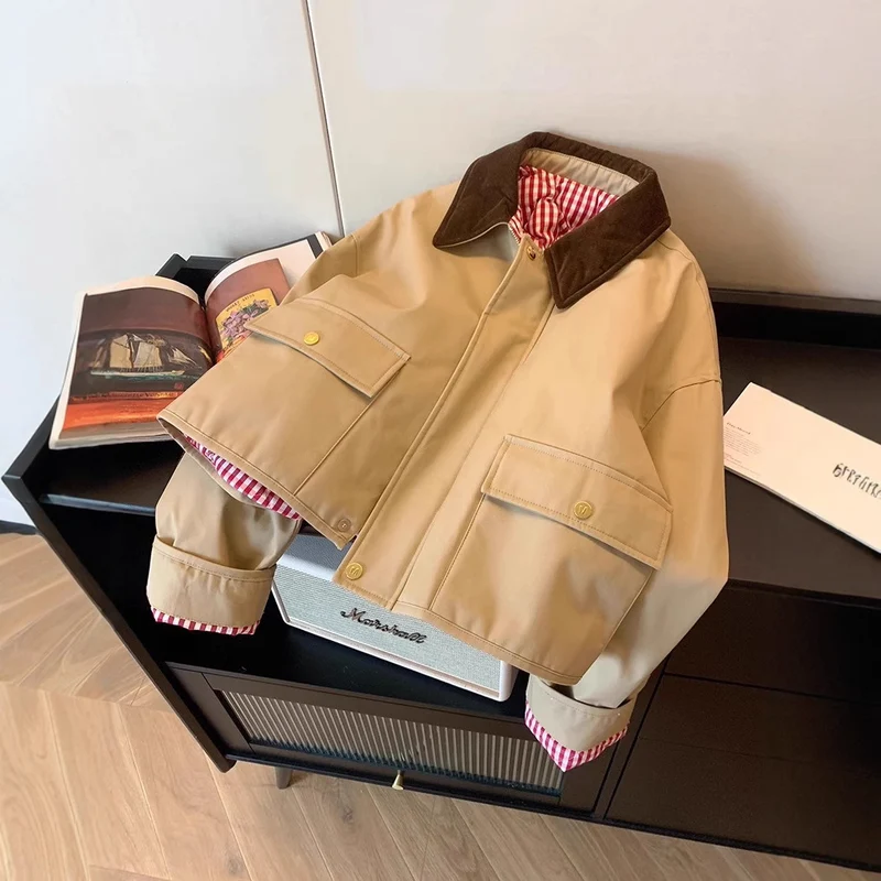 Damen Modische Utility-Jacke mit Samtkragen Nord Taschen