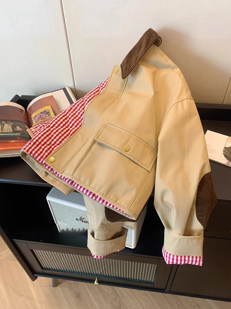 Damen Modische Utility-Jacke mit Samtkragen Nord Taschen