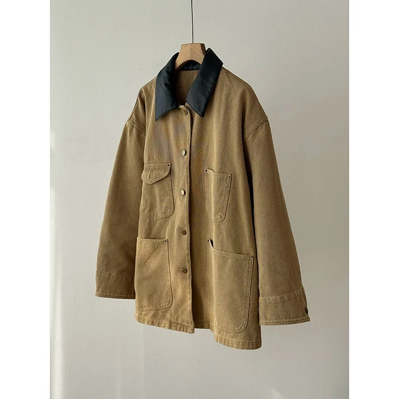 Damen Modische Utility-Jacke mit Karomuster Nord Taschen