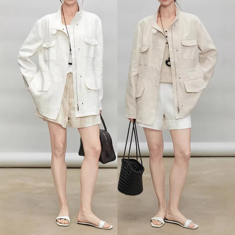 Damen Leichte und Luftige Leinenjacke Nord Taschen