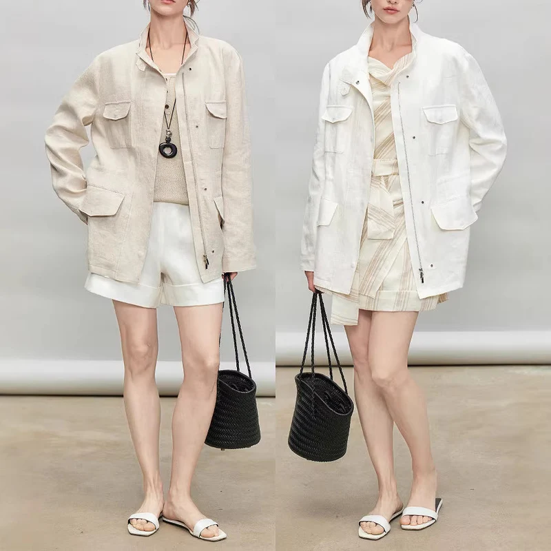 Damen Leichte und Luftige Leinenjacke Nord Taschen