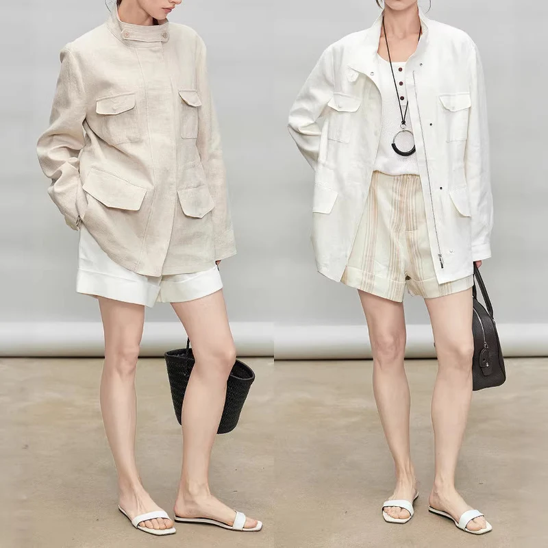 Damen Leichte und Luftige Leinenjacke Nord Taschen