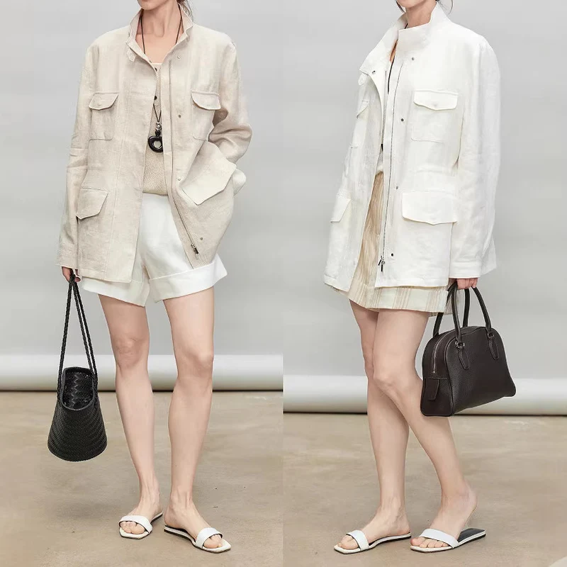 Damen Leichte und Luftige Leinenjacke Nord Taschen