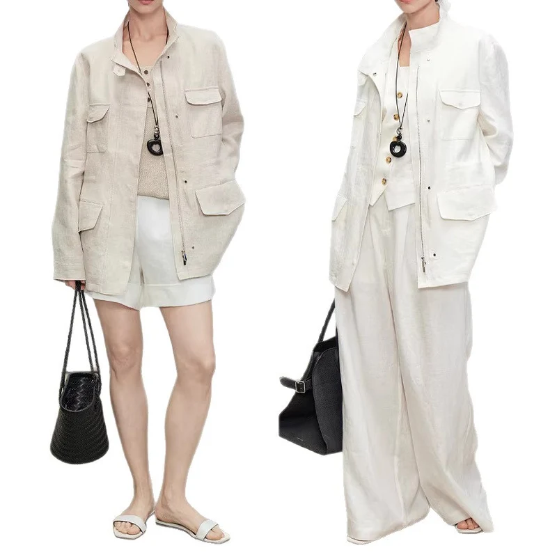Damen Leichte und Luftige Leinenjacke Nord Taschen