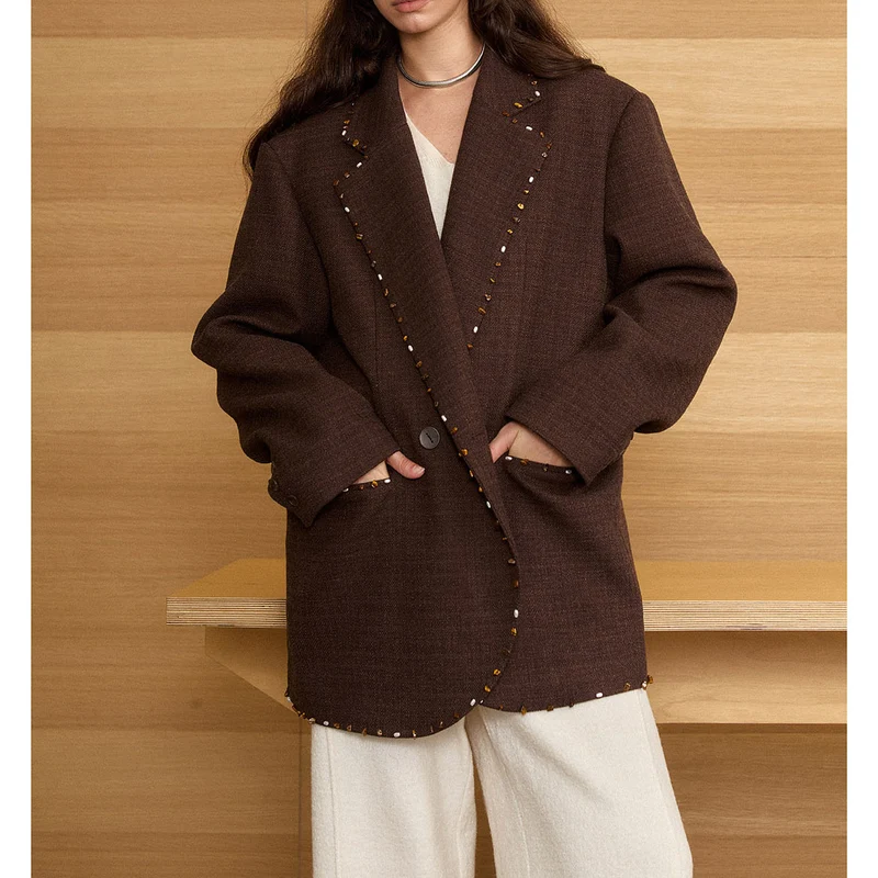 Damen Oversized Blazer mit Dekorstich Nord Taschen