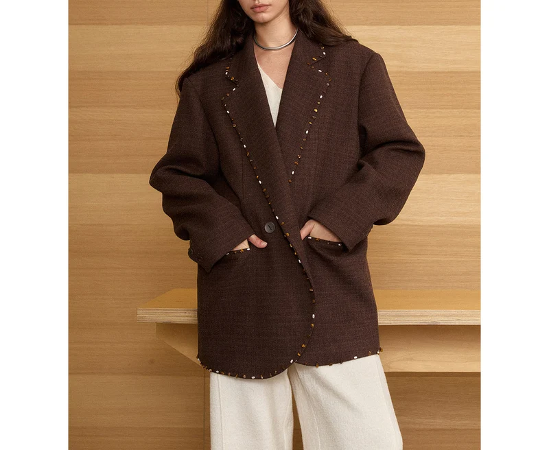 Damen Oversized Blazer mit Dekorstich Nord Taschen