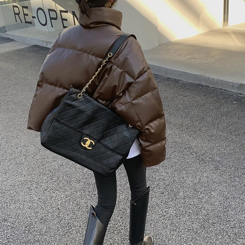 Damen Modische Lederdaunenjacke Nord Taschen