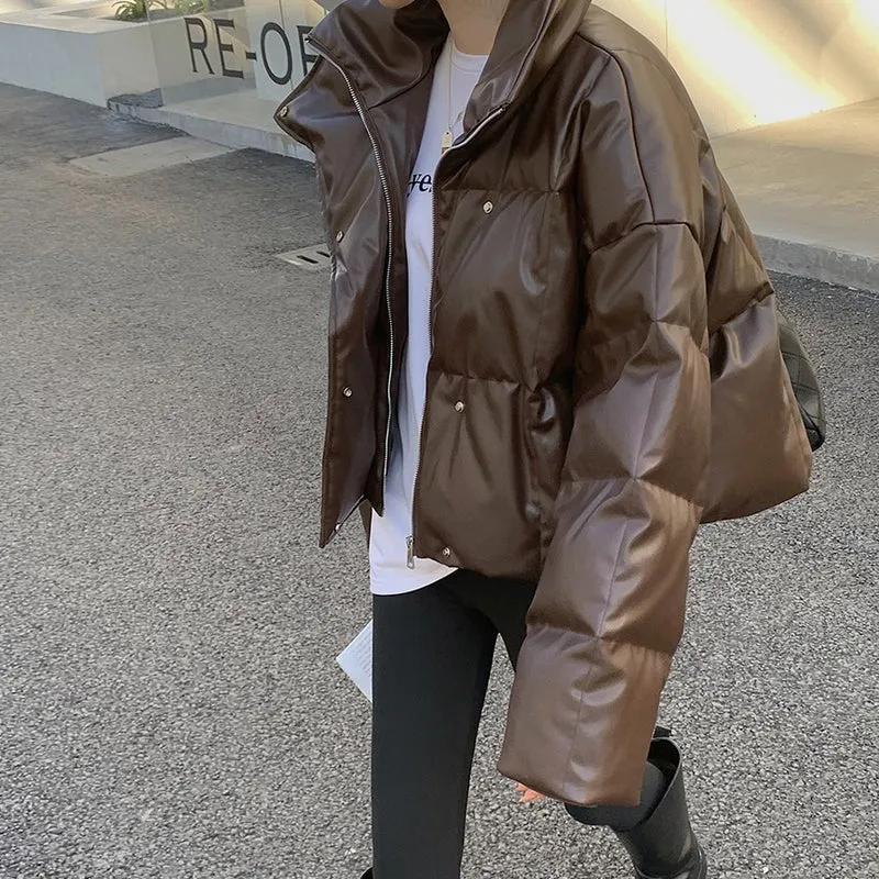 Damen Modische Lederdaunenjacke Nord Taschen