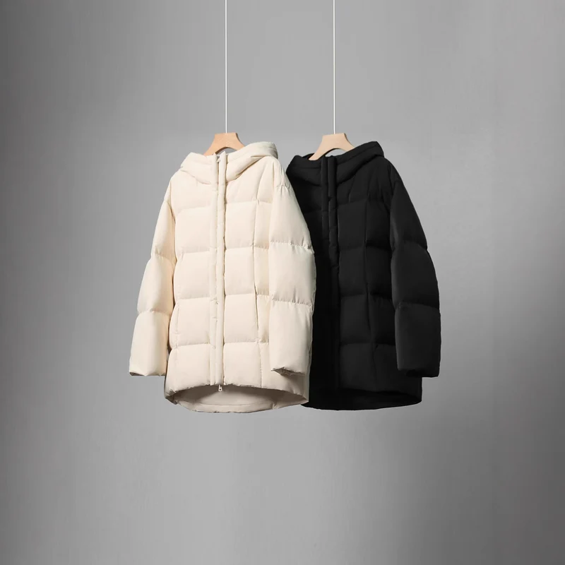 Damen Modische lange Daunenjacke Nord Taschen