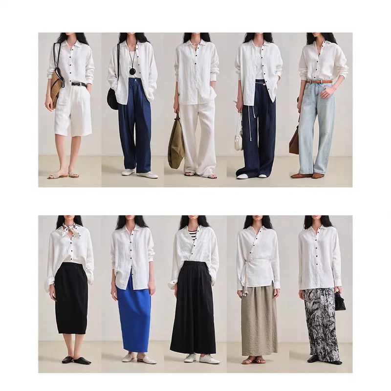 Damen Modische langärmlige Bluse Nord Taschen