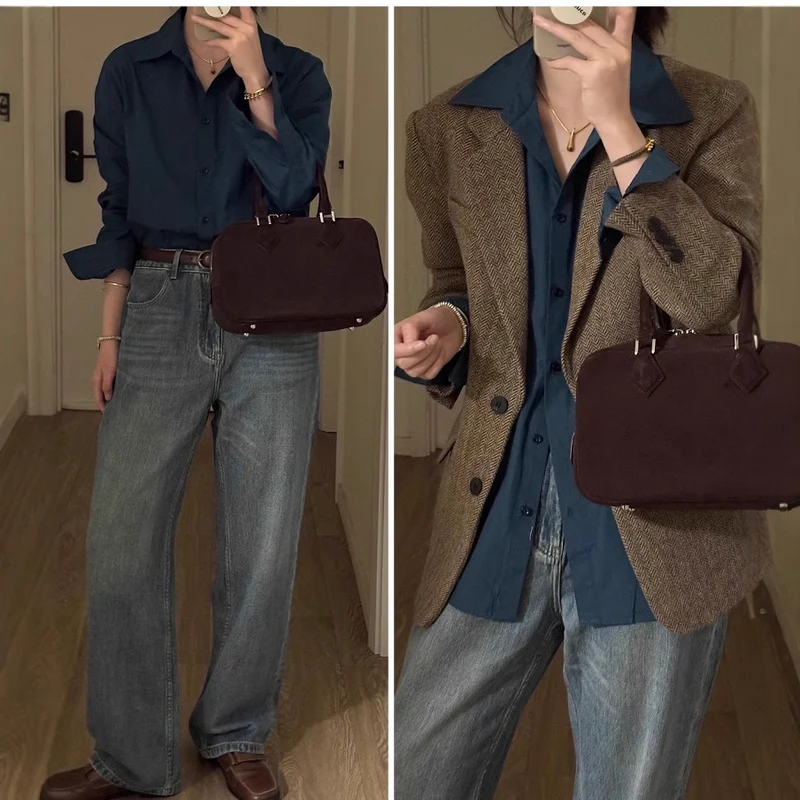 Damen Modische Langarmbluse aus hochwertiger Baumwolle Nord Taschen